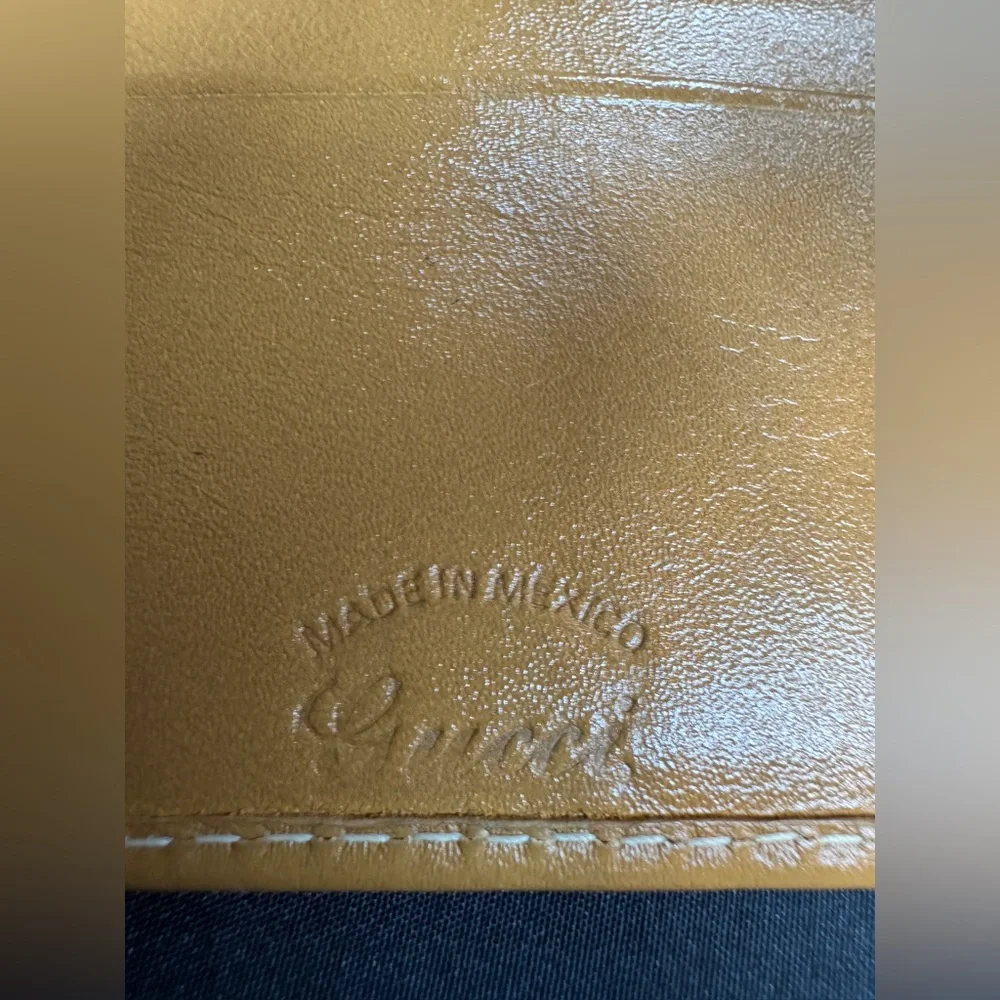 Gucci Rare Canvas and Tan Leather Bifold Wallet with Red-Green Web and Gold GG